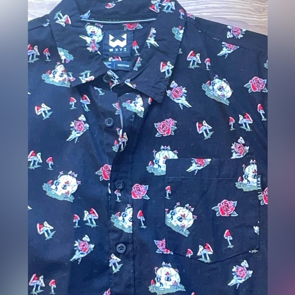 WXYZ MFG CO. Mens Skelton's Floral Size medium Button Down Black Halloween Shirt - Picture 5 of 10